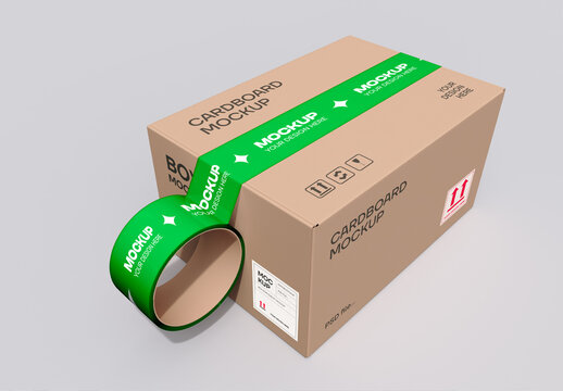 Packaging Tape with Cardboard Mockup