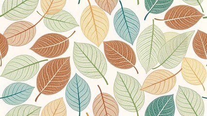 Fototapeta premium Seamless Autumn Leaves Pattern Pastel & Earthy Tones