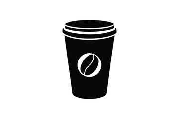 Silhouette art illustration of a disposable coffee cup with a coffee bean logo.eps