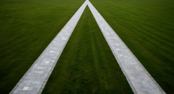 Converging Paths In Green Field Creates a Triangle Composition