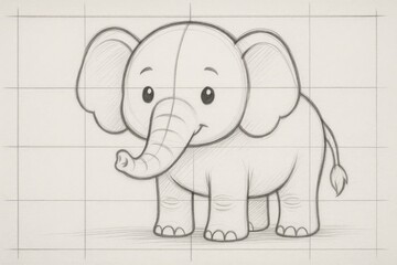 Obraz premium Simple Drawing Guide for Beginners: Elephant Line Art Tutorial