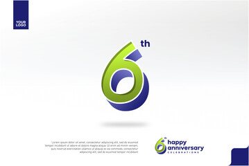 6th Anniversary 3D Number with Silver Jubilee Design in Pear Green and Violet Blue
