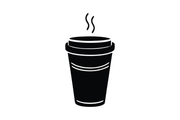 Silhouette art illustration of a takeaway cup with visible rising steam.eps