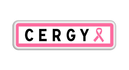 Panneau de sortie de Cergy, Val-d'Oise, Île-de-France avec Ruban Octobre Rose
