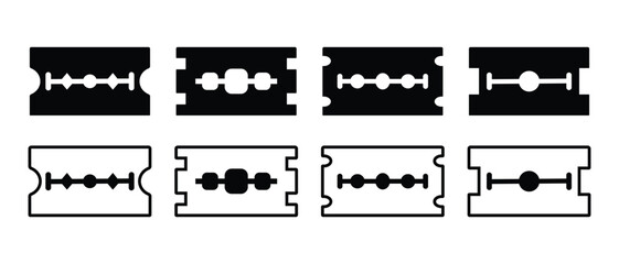 Obraz premium Razor blade icon set. Razorblade sign fill and outline symbol graphic design. Flat style black silhouette of razor icon isolated on white background. Vector illustration. EPS 10