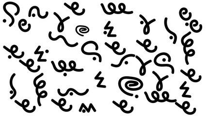 Fun abstract colorful random doodle shape line art. Trendy seamless pattern random colorful geometric line art vector. coloring fun cute playful rndom doodle style line scribble on black background.