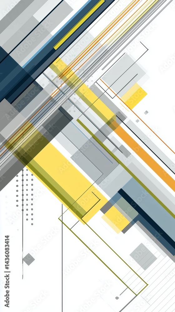 Poster abstract geometric design with lines and shapes in yellow and gray tones.