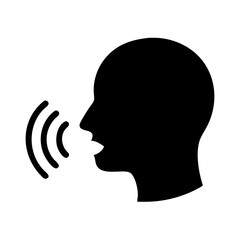 Graphic representation of a person speaking with sound waves, symbolizing communication and vocal expression in a creative design