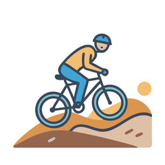 Naklejka premium Biking enthusiast navigating a dirt trail at sunset