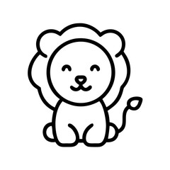 Cute lion character with a cheerful expression sitting on a plain background, showcasing a playful and friendly design style
