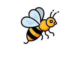 Colorful cartoon bee flying against a plain background, showcasing its vibrant yellow and black stripes while preparing to pollinate flowers