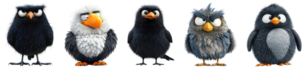 Fototapeta premium PNG Cute cartoon birds lineup, element set on transparent background