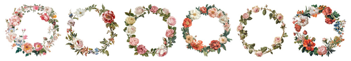 PNG Vintage floral wreath collection, element set on transparent background