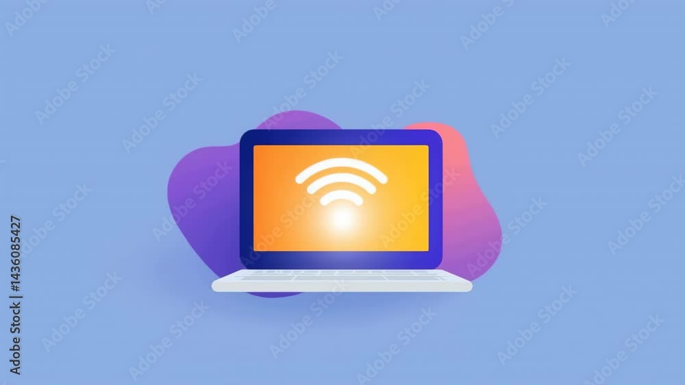Poster wireless connectivity demonstrated on modern laptop with colorful background design