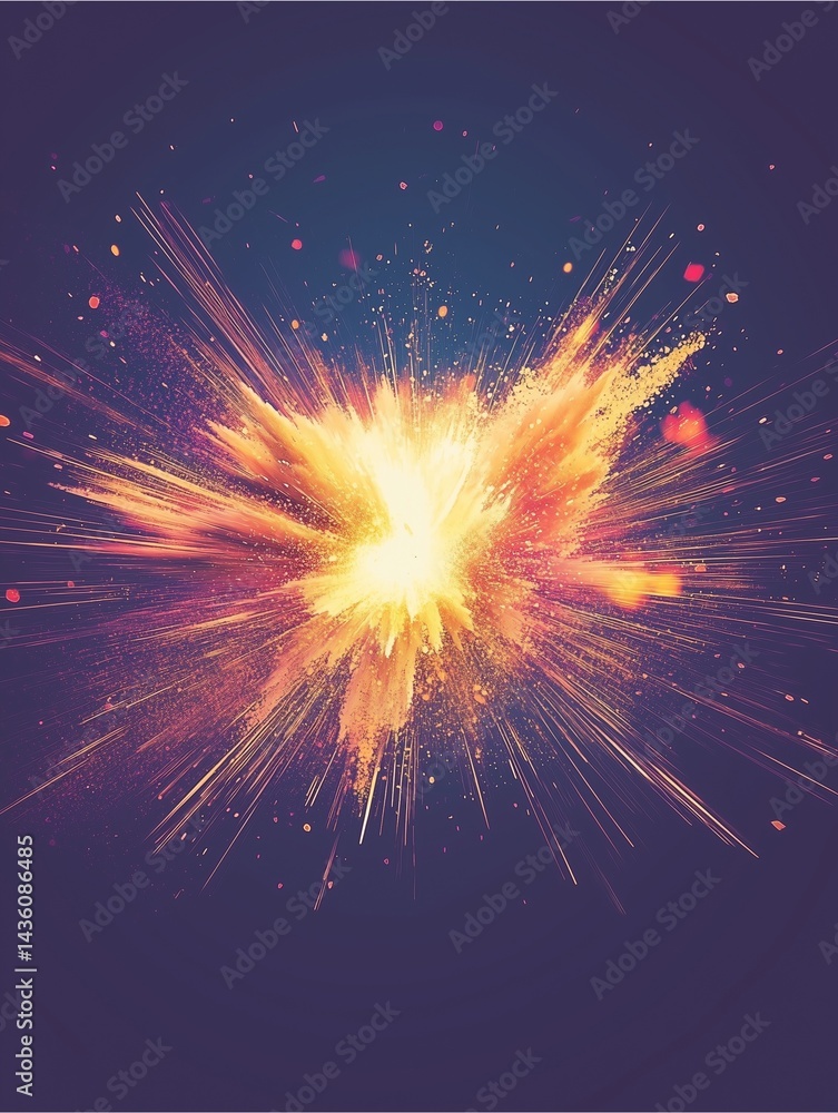 Poster explosive burst of color and energy: a dynamic image of a brilliant explosion, with vibrant colors r