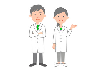 腕組みする男性医師と女医　全身ポーズ