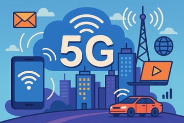 Naklejka premium Illustrative Representation of 5G Technology and Its Impact on Urban Life