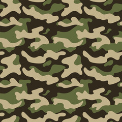 Seamless Military Camouflage Vector Pattern - Green Army Background Design.