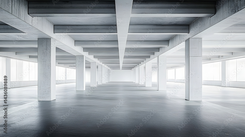 Poster white minimal architecture building background empty wide space for mock up, concrete floor car park