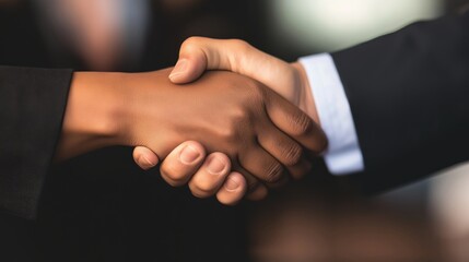 Obraz premium Confident handshake between two professionals signifies successful agreement and collaboration