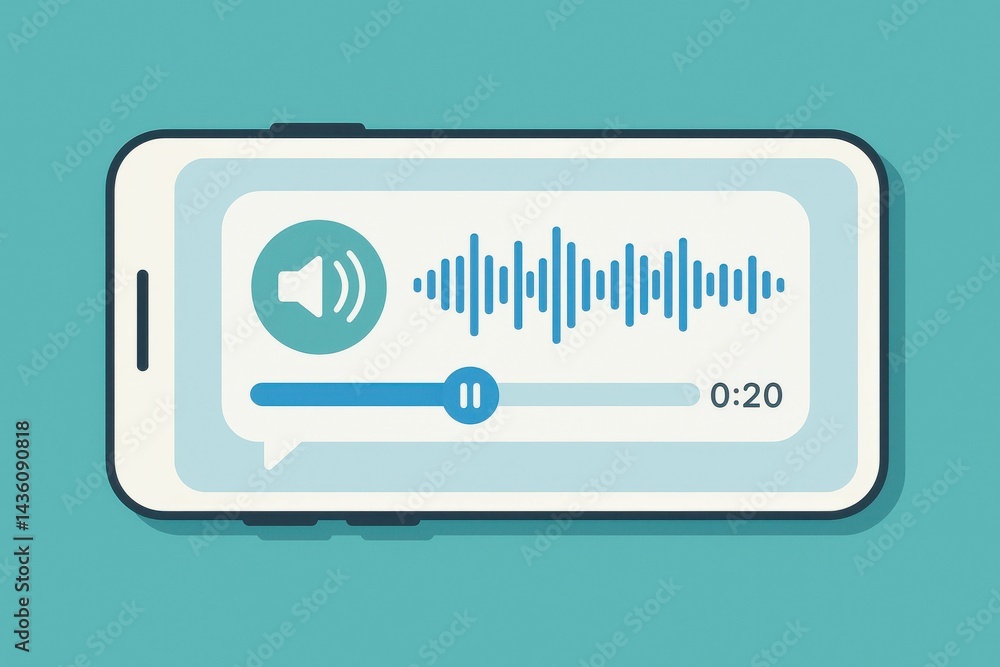 Poster audio message interface on smartphone displaying waveform visuals