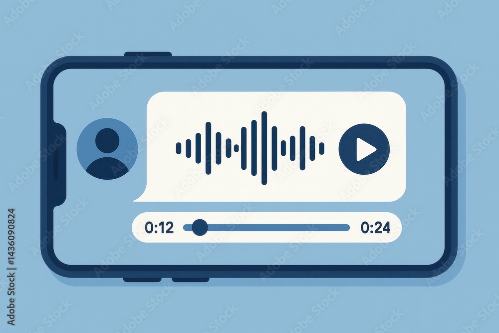 Poster audio message icon on smartphone with soundwave visualization