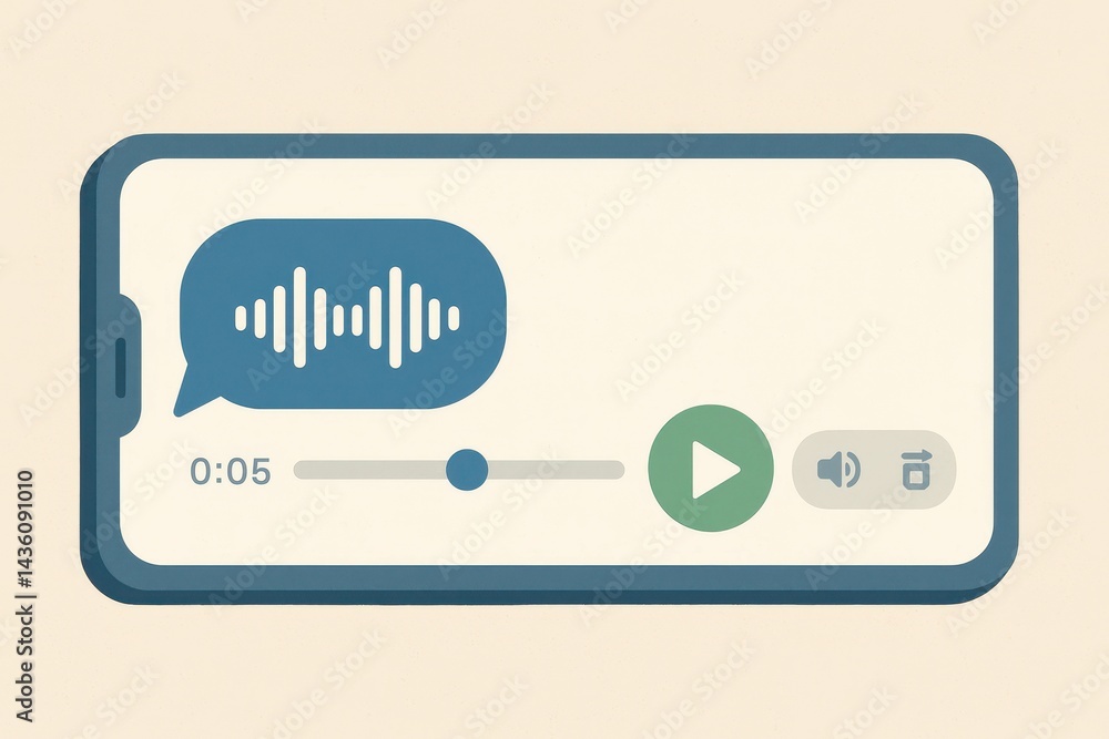 Poster digital message interface with audio waveform and play button