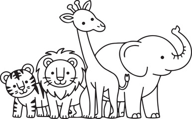 Adorable Wild Animals Collection Minimal Black Silhouette for Kids