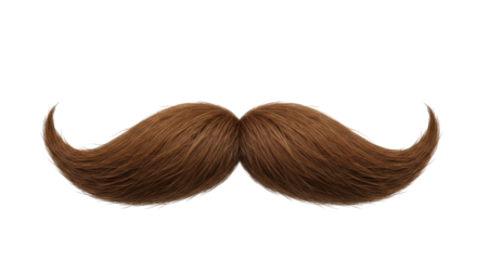 A flamboyant brown mustache strikes a comical pose against a stark black backdrop