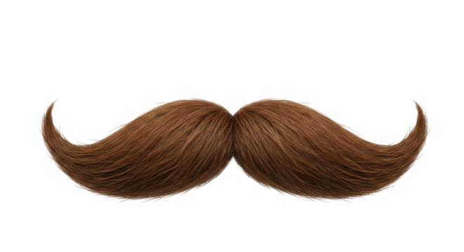 A flamboyant brown mustache strikes a comical pose against a stark black backdrop