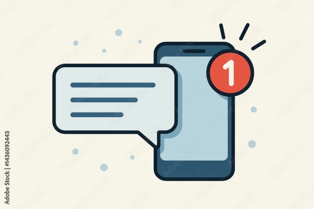 Poster mobile phone notification alert with message icon and number one