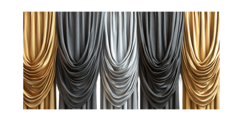 Shop luxury window curtains gold grey silver drapes for living room bedroom home decor designs ideas isolated on a transparent background.