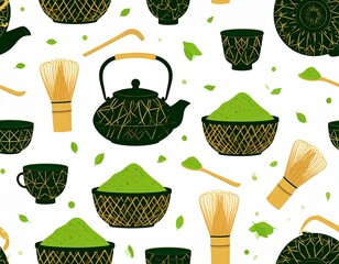 抹茶と茶器のイメージイラスト
