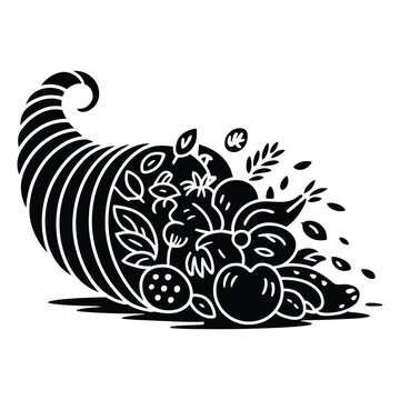 black cornucopia overflowing harvest produce clip art preview