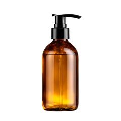 A soap dispenser with a silver pump, isolated on a white background