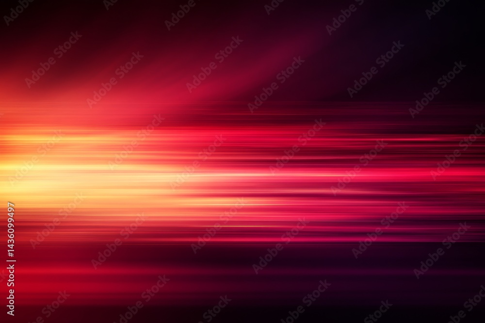 Poster blurred horizontal lines of light create a vibrant and energetic abstract background with warm hues 