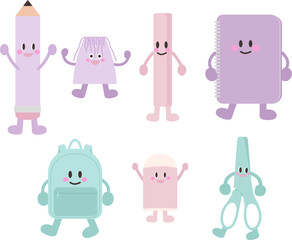 Cute Stationery Characters with Happy Faces