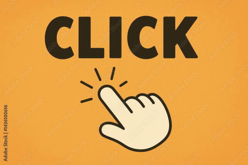 Poster vibrant click pointer icon on orange background for user interaction