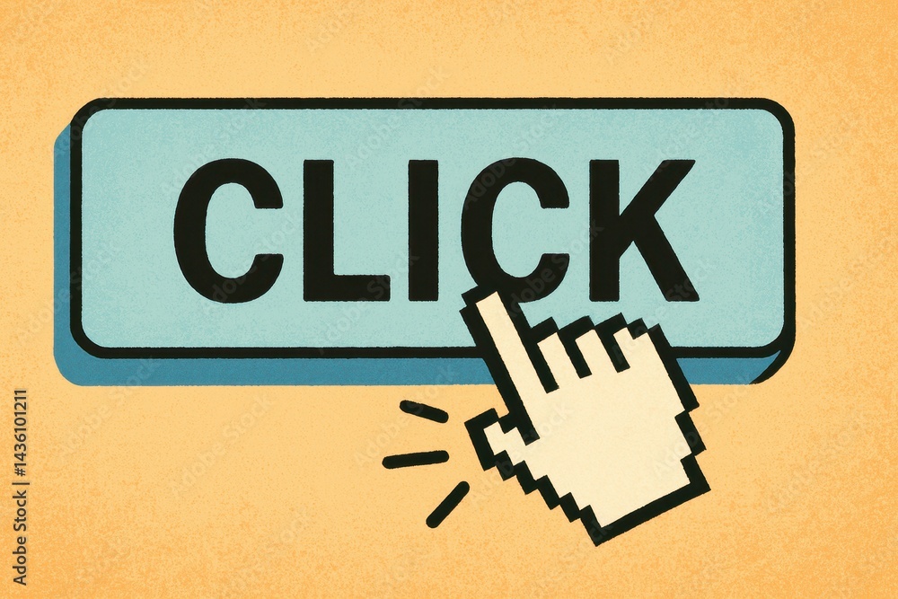 Poster simple interactive art button with hand cursor clicking action