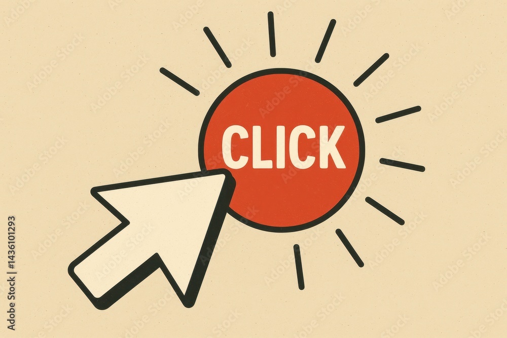 Poster vintage style computer mouse icon with click action radiance