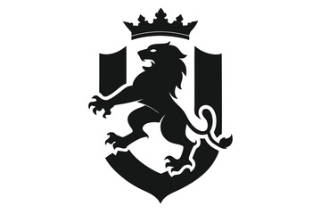 Fototapeta premium Monochrome heraldic emblem featuring a rampant lion below a royal crown