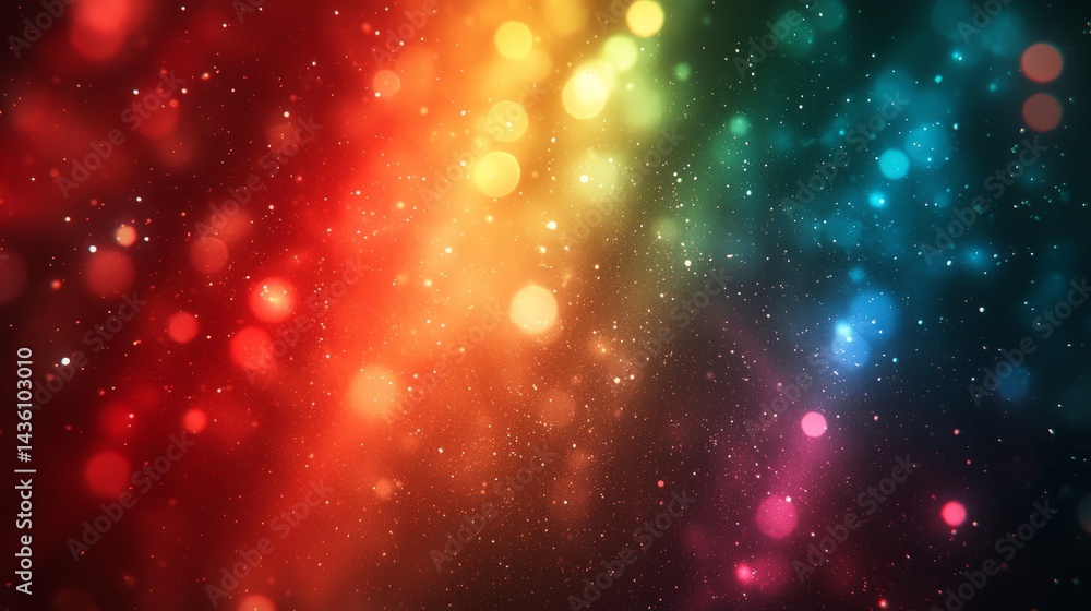 Poster spectrum of radiance: an abstract composition exploding with vibrant colors and shimmering bokeh eff