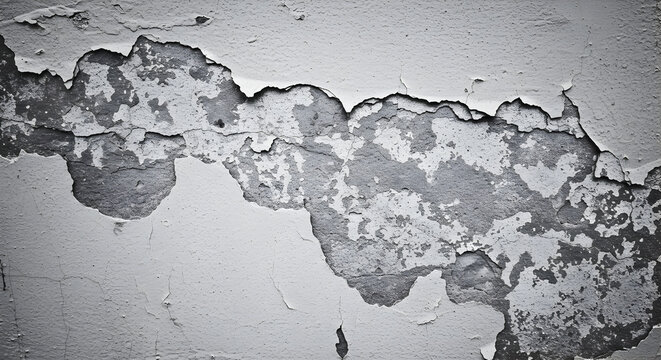 Aging Plaster Revealing Sublayers And Underneath Gray Concrete Wall Texture