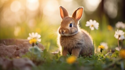 Fototapeta premium cute animal pet rabbit or bunny smiling and laughing isolated with copy space for easter background, rabbit, animal, pet, cute, fur, ear, mammal, background, celebration, generate by AI.