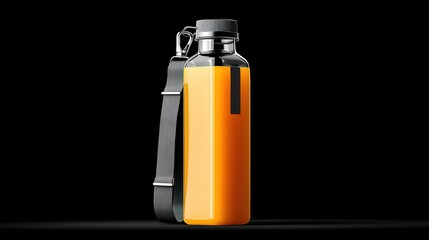 Transparent Water Bottle Filled with Bright Orange Juice on Black Background