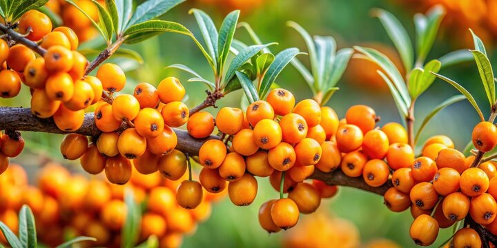 Close-up of vibrant sanddorn berries on a branch