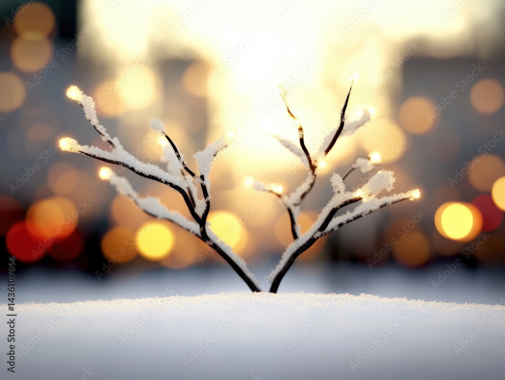 Aufkleber abstract twigs forming symmetrical heart shape with golden bokeh lights on warm background in festiv