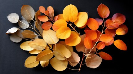 Vibrant Autumn Leaves Display on Dark Background in Various Colors