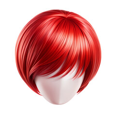 Naklejka premium Red Bob Wig Short Straight Synthetic Hairpiece on transparent background