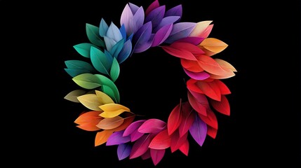 Vibrant Colorful Leaves in Circular Arrangement on Black Background